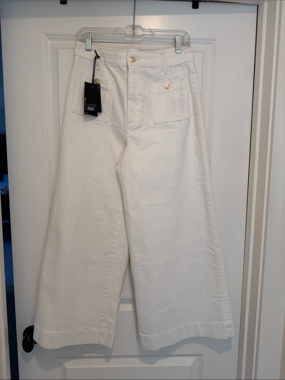 PAIGE Cream Wide Leg Jeans with Branded Tag